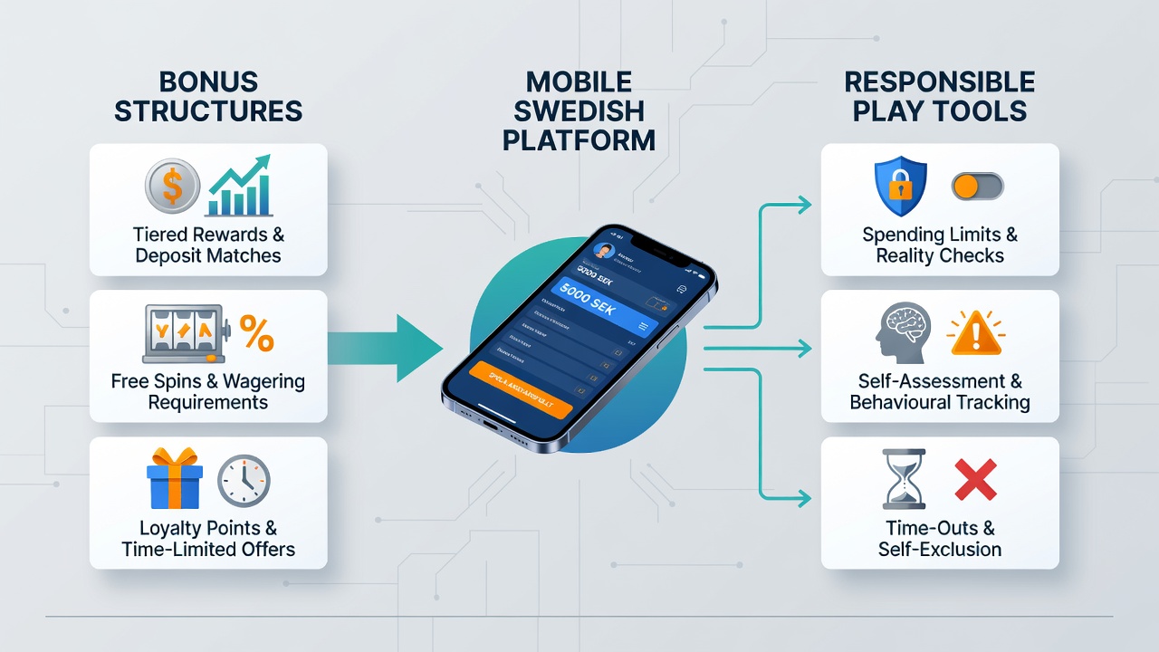 Dashboard view of responsible play tools linked to bonus tracking on a Swedish mobile casino